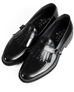 Mocassini Uomo Con Fibbia Frangia Scarpe Eleganti Ecopelle Abrasivate Cerimonia Suola Di Cuoio Casual Nero GIOSAL-S1295A