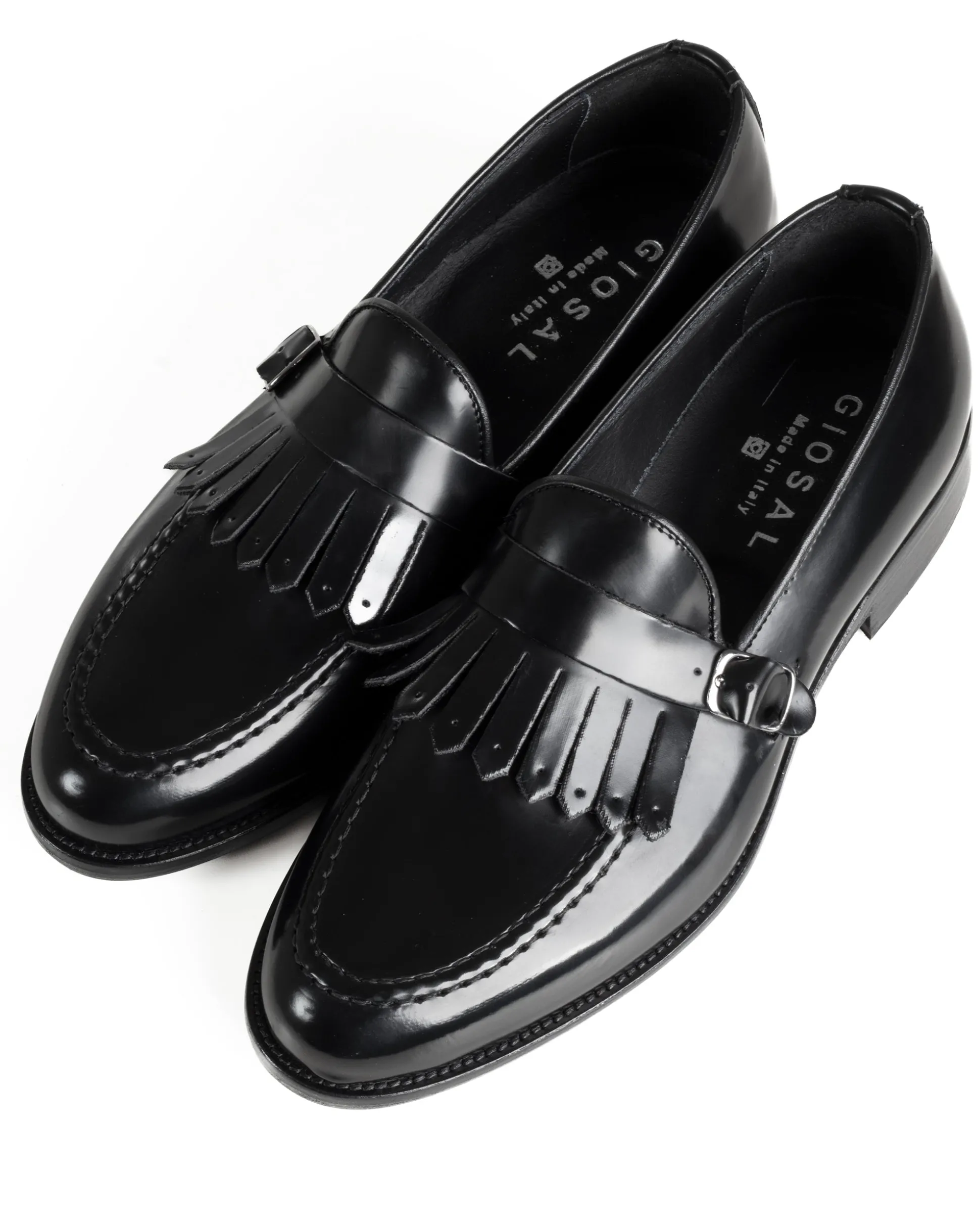 Mocassini Uomo Con Fibbia Frangia Scarpe Eleganti Ecopelle Abrasivate Cerimonia Suola Di Cuoio Casual Nero GIOSAL-S1295A