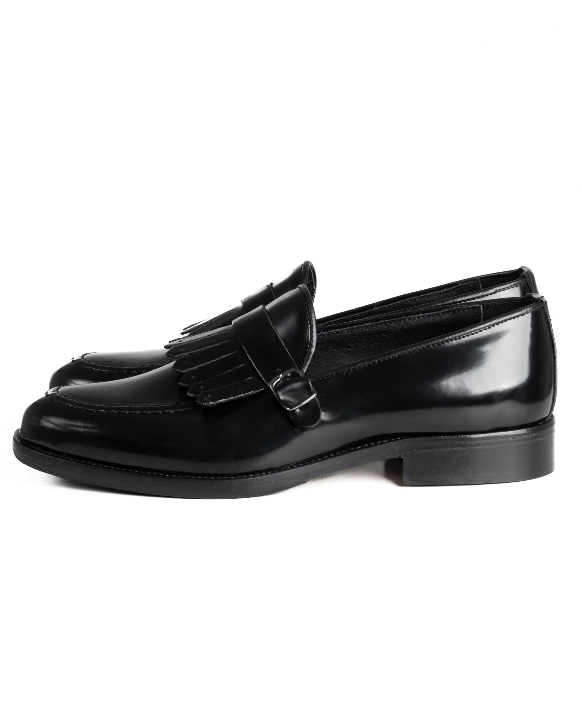 Mocassini Uomo Con Fibbia Frangia Scarpe Eleganti Ecopelle Abrasivate Cerimonia Suola Di Cuoio Casual Nero GIOSAL-S1295A