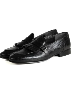 Mocassini Uomo Con Fibbia Frangia Scarpe Ecopelle Eleganti Pelle Vitello Intrecciata Cerimonia Suola Di Cuoio Con Ovalino Antiscivolo Casual Nero GIOSAL-S1288A