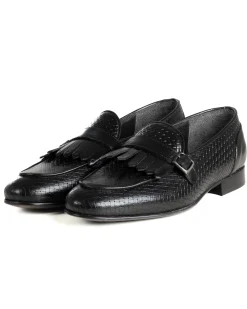 Mocassini Uomo Con Fibbia Frangia Scarpe Ecopelle Eleganti Pelle Vitello Intrecciata Cerimonia Suola Di Cuoio Con Ovalino Antiscivolo Casual Nero GIOSAL-S1288A