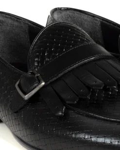 Mocassini Uomo Con Fibbia Frangia Scarpe Ecopelle Eleganti Pelle Vitello Intrecciata Cerimonia Suola Di Cuoio Con Ovalino Antiscivolo Casual Nero GIOSAL-S1288A