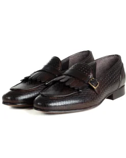 Mocassini Uomo Con Fibbia Frangia Scarpe Ecopelle Eleganti Pelle Vitello Intrecciata Cerimonia Suola Di Cuoio Con Ovalino Antiscivolo Casual Marrone GIOSAL-S1289A
