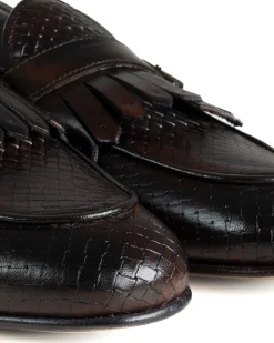 Mocassini Uomo Con Fibbia Frangia Scarpe Ecopelle Eleganti Pelle Vitello Intrecciata Cerimonia Suola Di Cuoio Con Ovalino Antiscivolo Casual Marrone GIOSAL-S1289A