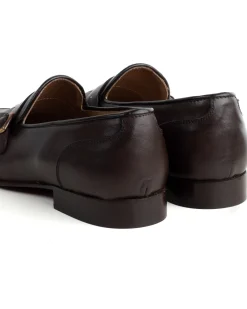 Mocassini uomo con fibbia frangia borchie scarpe copelle eleganti pelle vitello cerimonia suola di cuoio con ovalino antiscivolo casual marrone GIOSAL-S1271A