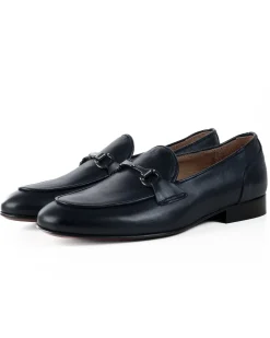 Mocassini Uomo Con Fibbie Morsetto Scarpe Ecopelle Eleganti Pelle Vitello Cerimonia Suola Di Cuoio Con Ovalino Antiscivolo Casual Blu GIOSAL-S1270A