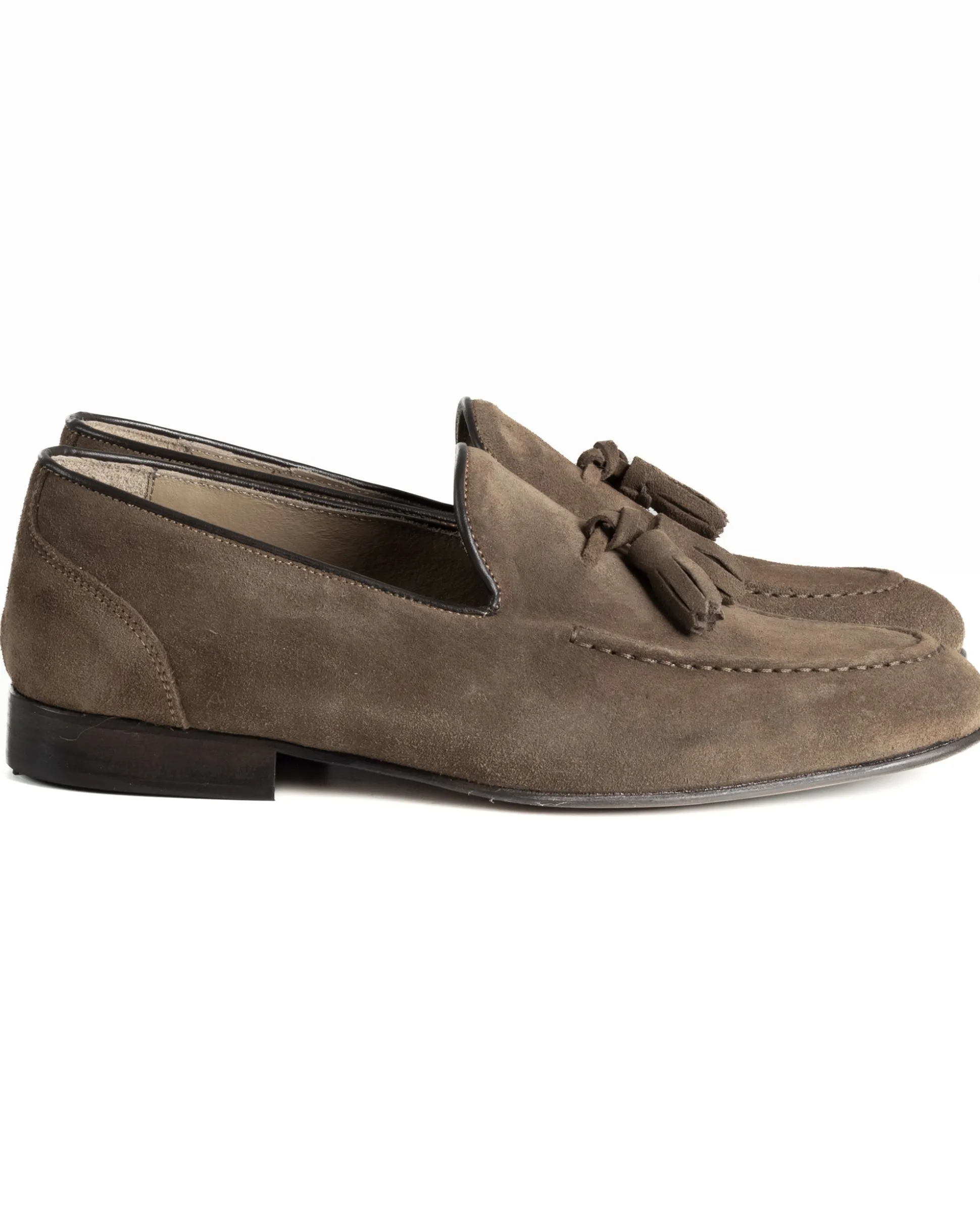 Mocassini uomo con nappine scarpe camoscio eleganti cerimonia pelle scamosciata suola di cuoio con ovalino antiscivolo casual tortora GIOSAL-S1322A