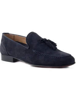 Mocassini uomo con nappine scarpe camoscio eleganti cerimonia pelle scamosciata suola di cuoio con ovalino antiscivolo casual blu GIOSAL-S1268A