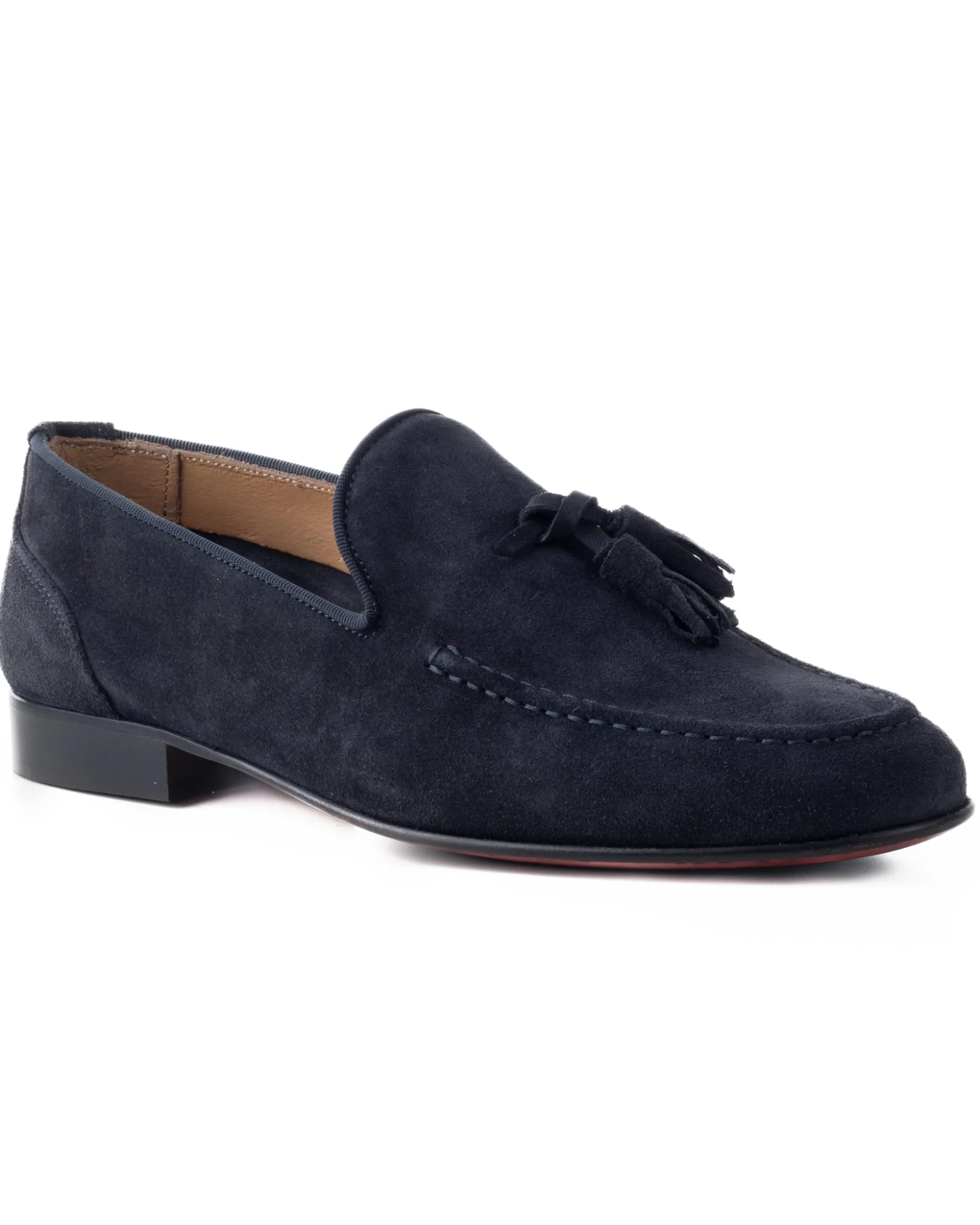 Mocassini uomo con nappine scarpe camoscio eleganti cerimonia pelle scamosciata suola di cuoio con ovalino antiscivolo casual blu GIOSAL-S1268A
