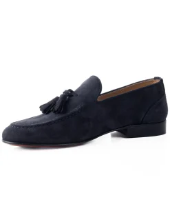 Mocassini uomo con nappine scarpe camoscio eleganti cerimonia pelle scamosciata suola di cuoio con ovalino antiscivolo casual blu GIOSAL-S1268A