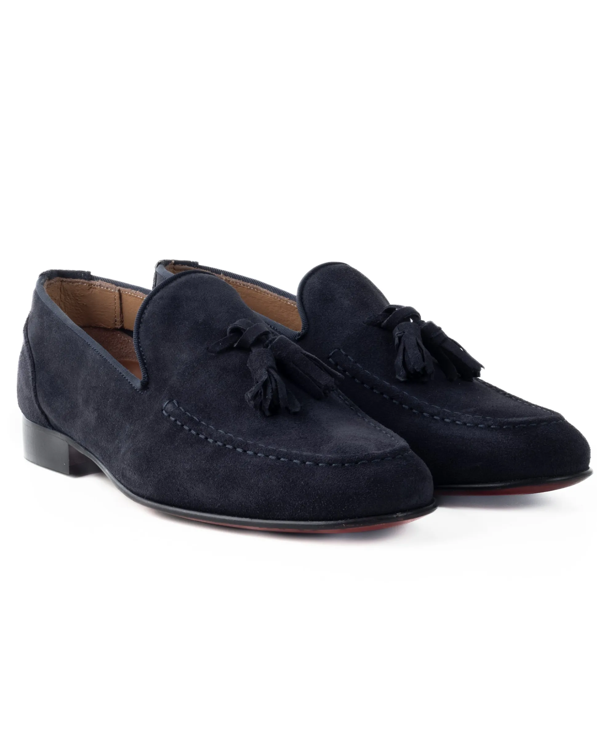 Mocassini uomo con nappine scarpe camoscio eleganti cerimonia pelle scamosciata suola di cuoio con ovalino antiscivolo casual blu GIOSAL-S1268A