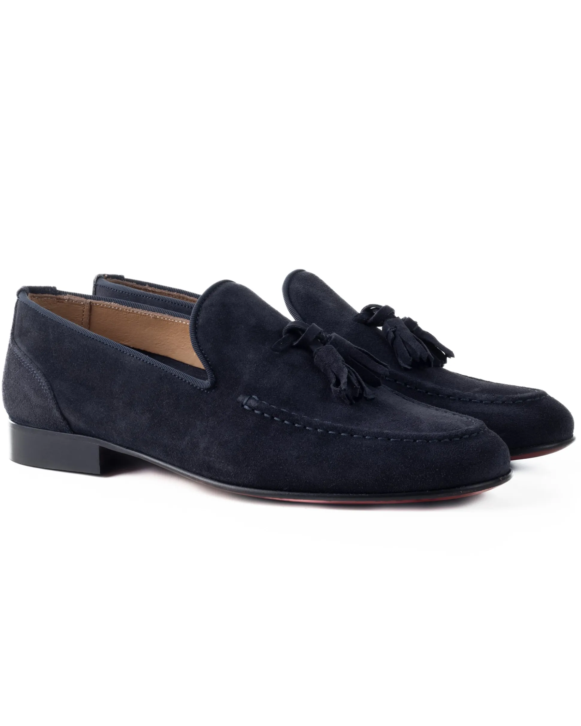 Mocassini uomo con nappine scarpe camoscio eleganti cerimonia pelle scamosciata suola di cuoio con ovalino antiscivolo casual blu GIOSAL-S1268A