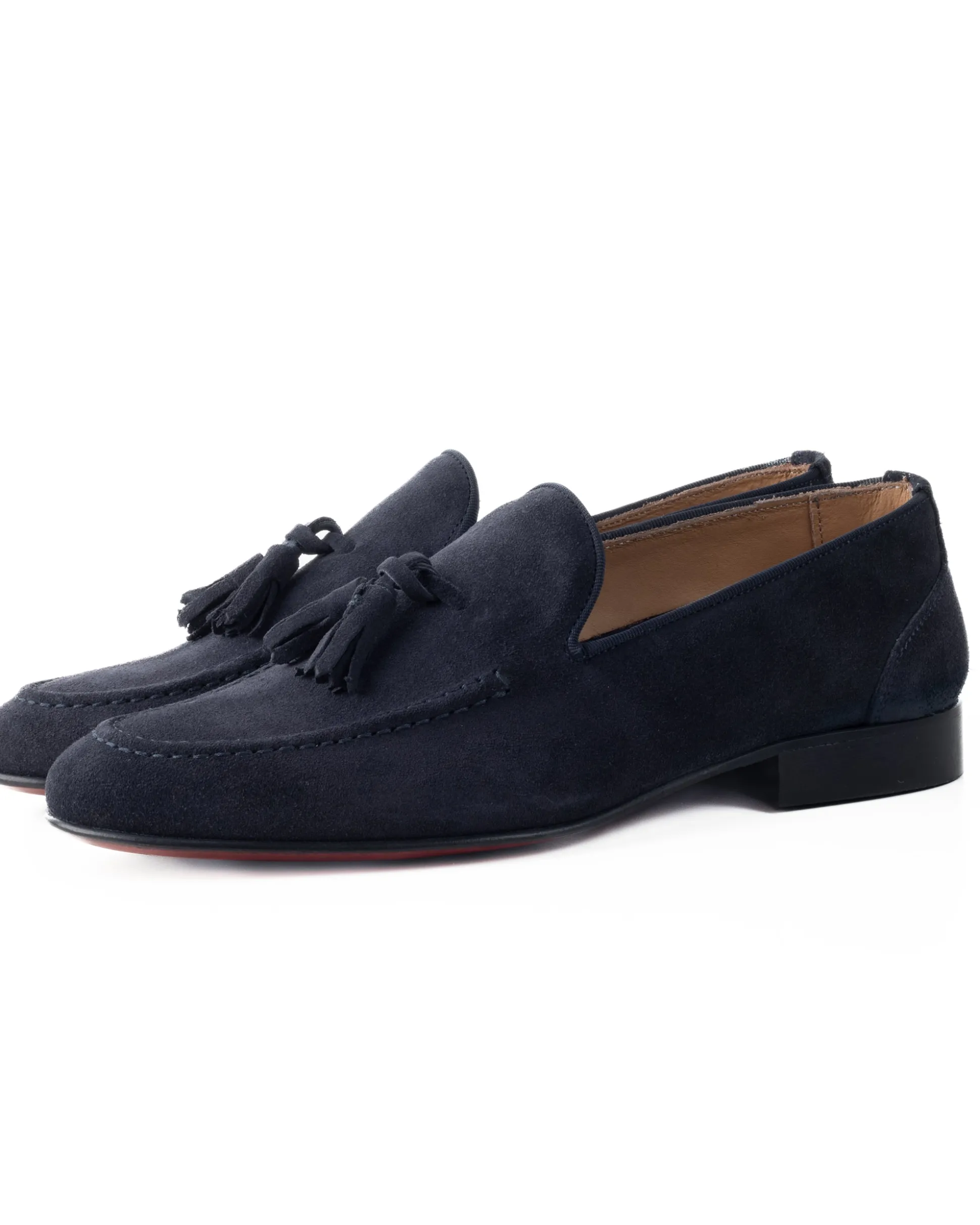 Mocassini uomo con nappine scarpe camoscio eleganti cerimonia pelle scamosciata suola di cuoio con ovalino antiscivolo casual blu GIOSAL-S1268A