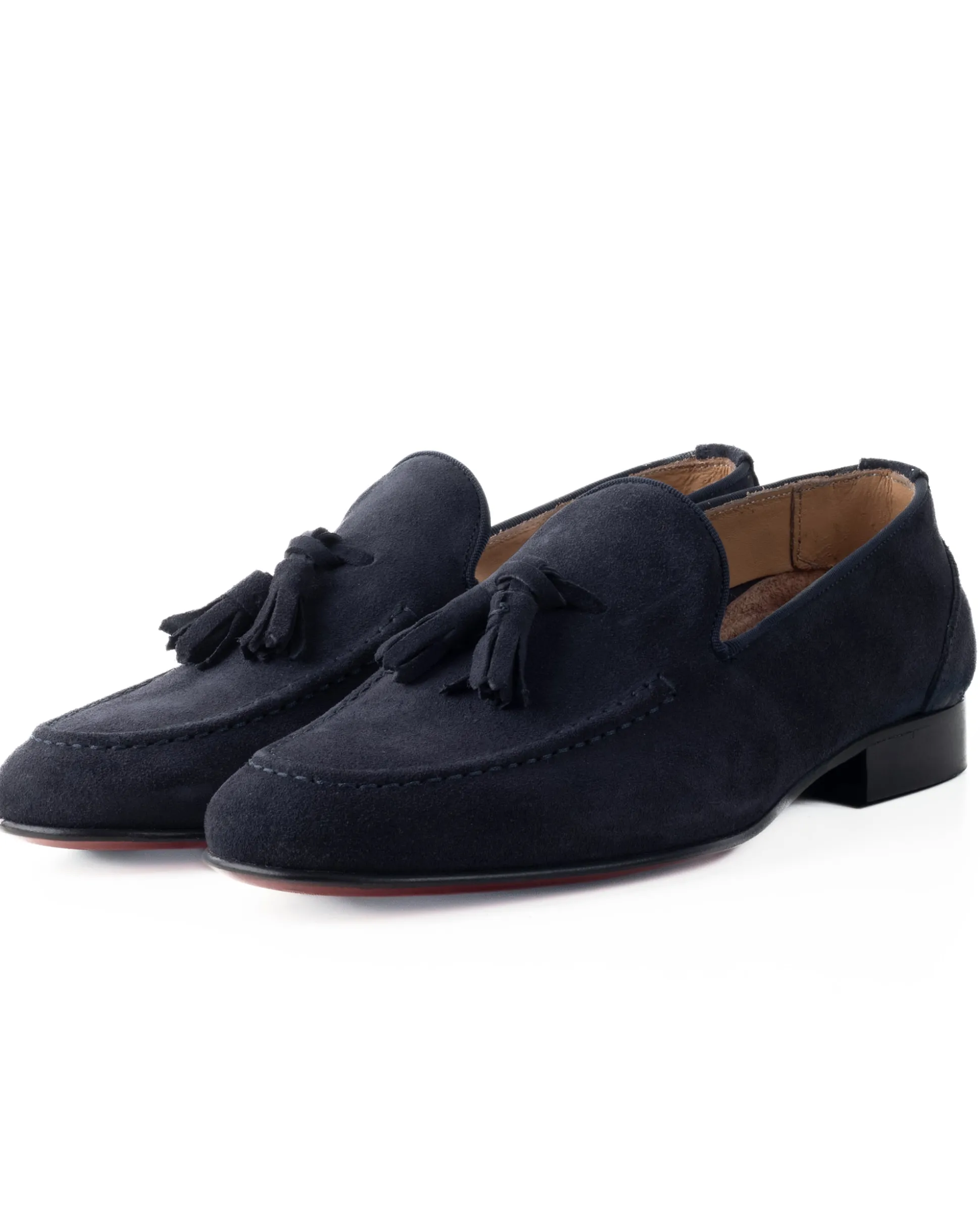 Mocassini uomo con nappine scarpe camoscio eleganti cerimonia pelle scamosciata suola di cuoio con ovalino antiscivolo casual blu GIOSAL-S1268A