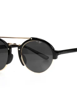 Occhiali da sole uomo unisex rotondi con ponte metallico vintage nero oro GIOSAL-OC1099A