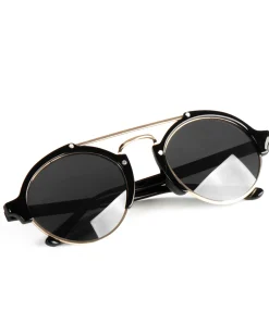 Occhiali da sole uomo unisex rotondi con ponte metallico vintage nero oro GIOSAL-OC1099A