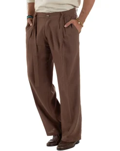 Outfit coordinato lino kimono pantaloni baggy corda morbido marrone GIOSAL-OU2559A