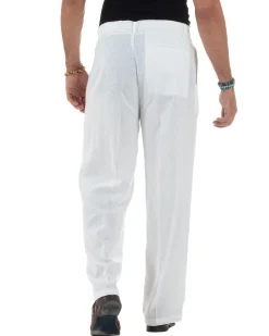 Outfit coordinato lino kimono pantaloni baggy corda morbido bianco GIOSAL-OU2523A