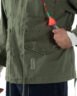 Overshirt giacca uomo sahariana destroy giubbotto camicione verde militare BERNA M-261254