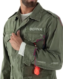 Overshirt giacca uomo sahariana destroy giubbotto camicione verde militare BERNA M-261254