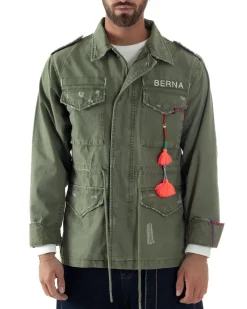 Overshirt giacca uomo sahariana destroy giubbotto camicione verde militare BERNA M-261254