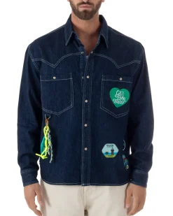 Overshirt jeans uomo giacca camicione patch denim scuro BERNA M-261228