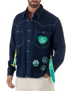 Overshirt jeans uomo giacca camicione patch denim scuro BERNA M-261228