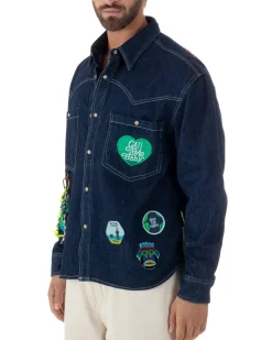 Overshirt jeans uomo giacca camicione patch denim scuro BERNA M-261228