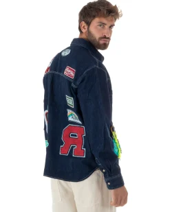 Overshirt jeans uomo giacca camicione patch denim scuro BERNA M-261228