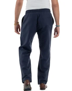 Pantalaccio Lino Regular Fit Tasca Posteriore Basic Blu P6300A