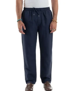 Pantalaccio Lino Regular Fit Tasca Posteriore Basic Blu P6300A