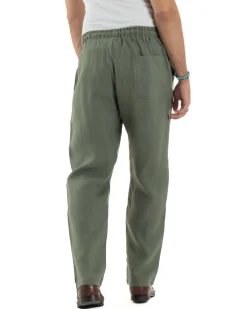Pantalaccio Lino Regular Fit Tasca Posteriore Basic Verde P6299A