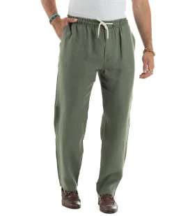 Pantalaccio Lino Regular Fit Tasca Posteriore Basic Verde P6299A