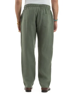 Pantalaccio Lino Regular Fit Tasca Posteriore Basic Verde P6299A