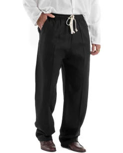 Pantalaccio lino uomo baggy fit morbido comodo nero P6304A