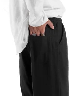 Pantalaccio lino uomo baggy fit morbido comodo nero P6304A