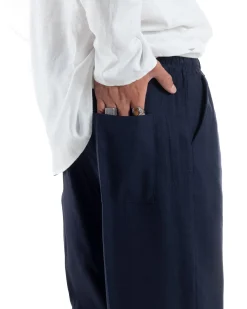 Pantalaccio lino uomo baggy fit morbido comodo blu P6302A