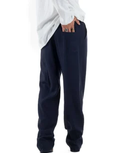 Pantalaccio lino uomo baggy fit morbido comodo blu P6302A