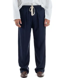 Pantalaccio lino uomo baggy fit morbido comodo blu P6302A