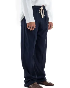 Pantalaccio lino uomo baggy fit morbido comodo blu P6302A