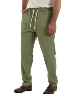 Pantalaccio uomo lino viscosa pantaloni coulisse relaxed fit verde militare BERNA M-261226