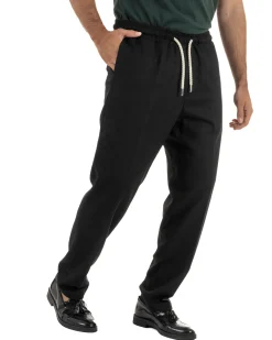 Pantalaccio uomo lino viscosa pantaloni coulisse relaxed fit nero BERNA M-261226