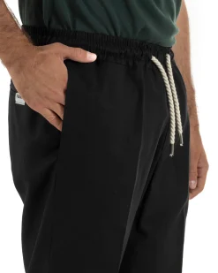 Pantalaccio uomo lino viscosa pantaloni coulisse relaxed fit nero BERNA M-261226