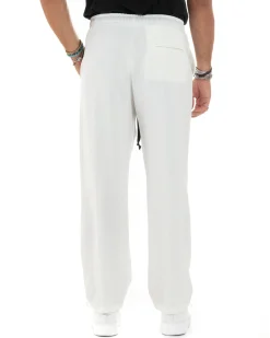 Pantalaccio Uomo Pantaloni Con Coulisse Morbido Viscosa Baggy Fondo Largo Comodo Panna GIOSAL-P6133A