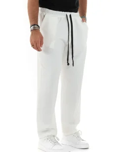 Pantalaccio Uomo Pantaloni Con Coulisse Morbido Viscosa Baggy Fondo Largo Comodo Panna GIOSAL-P6133A