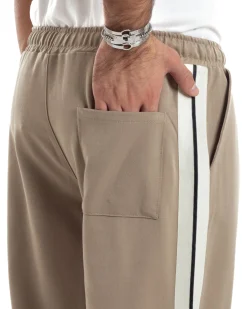 Pantalaccio Uomo Pantaloni Con Coulisse Morbido Viscosa Baggy Fondo Largo Comodo Beige Riga Lato GIOSAL-P6195A