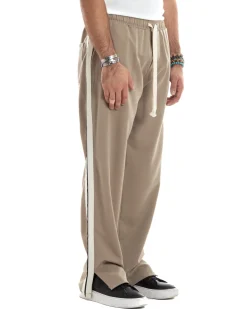 Pantalaccio Uomo Pantaloni Con Coulisse Morbido Viscosa Baggy Fondo Largo Comodo Beige Riga Lato GIOSAL-P6195A