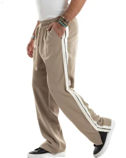 Pantalaccio Uomo Pantaloni Con Coulisse Morbido Viscosa Baggy Fondo Largo Comodo Beige Riga Lato GIOSAL-P6195A