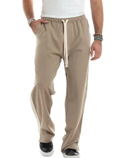 Pantalaccio Uomo Pantaloni Con Coulisse Morbido Viscosa Baggy Fondo Largo Comodo Beige Riga Lato GIOSAL-P6195A