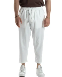 Pantalaccio Uomo Viscosa Pantaloni Casual Jogger Japan Cropped Dritto Tinta Unita Bianco GIOSAL-P6294A